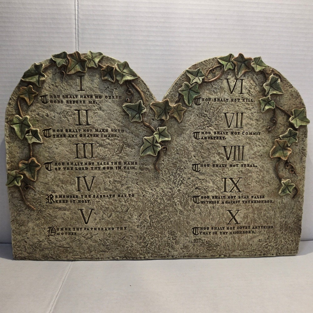 Ten Commandments Wall Plaque Resin Stone Look Ivy Vine Religious Decor 18x12